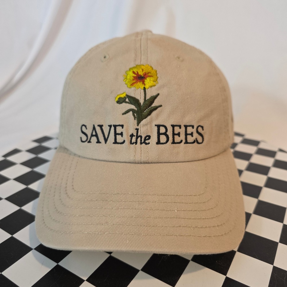 Smithsonian Save the Bees Hat Tan Khaki Embroidered Adjustable Baseball Cap Dad
